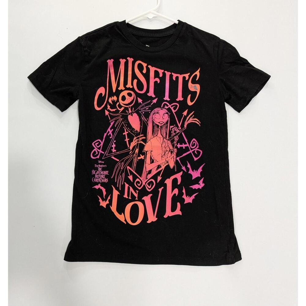 Womens Disney Tim Burtons The Nightmare Before‎ Christmas Black Pink Shirt Sz XS